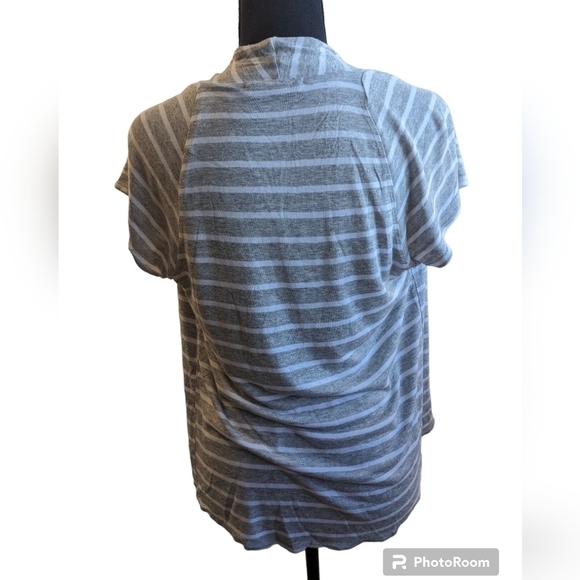 7 for all Mankind summer cardigan. No buttons grey and white horizontal stripes - Picture 3 of 7